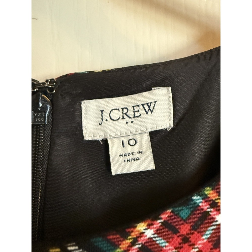 J Crew Sheath Dress Tartan Plaid Feather Trim Holiday Black Red Green Sz 10 - Picture 2 of 7